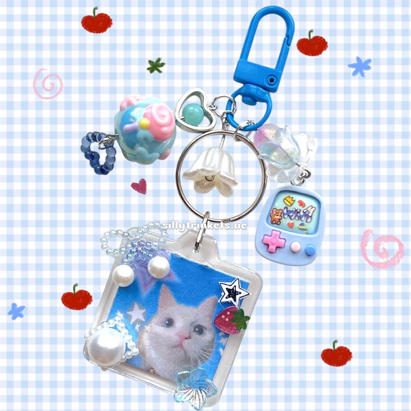keychain frames. sawako x kazehaya keychains + silly cat keychain 🧸🍒✨