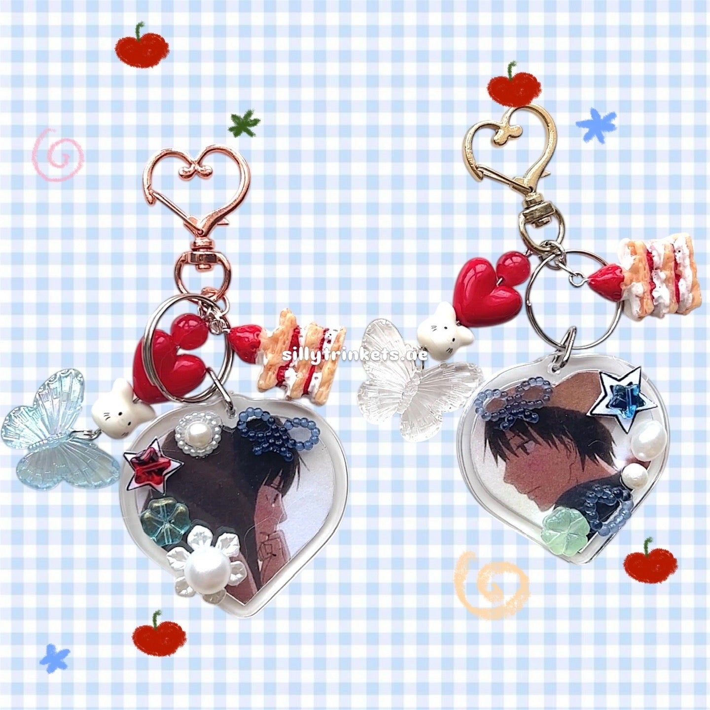keychain frames. sawako x kazehaya keychains + silly cat keychain 🧸🍒✨