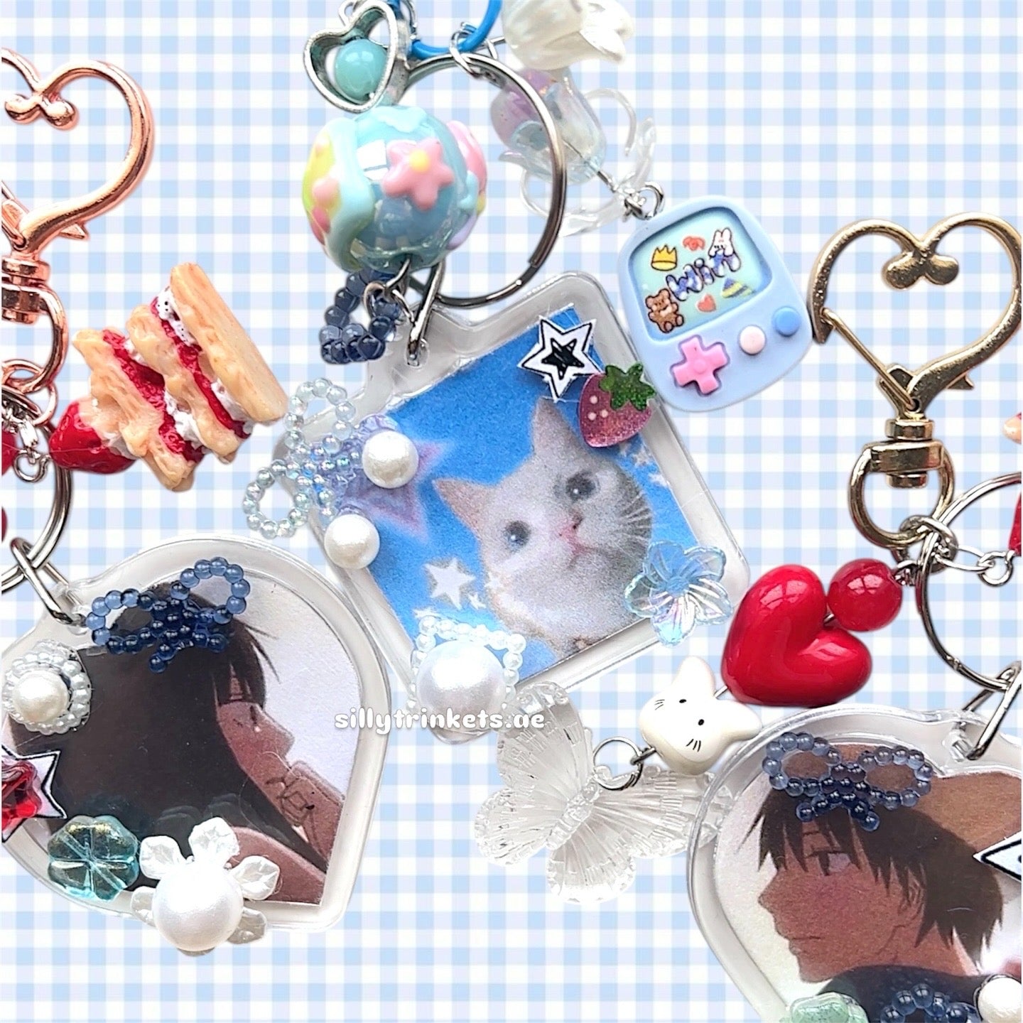 keychain frames. sawako x kazehaya keychains + silly cat keychain 🧸🍒✨