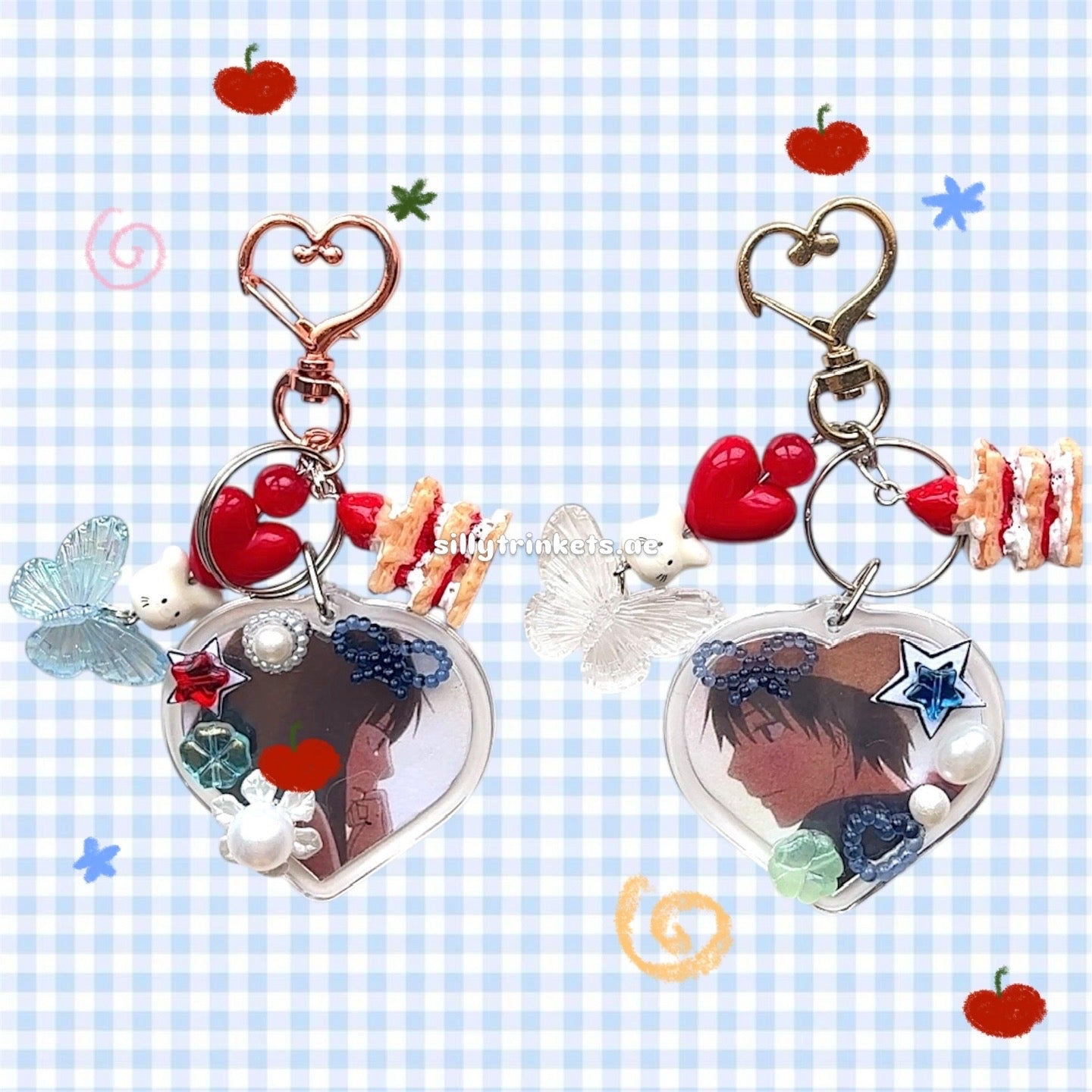 keychain frames. sawako x kazehaya keychains + silly cat keychain 🧸🍒✨