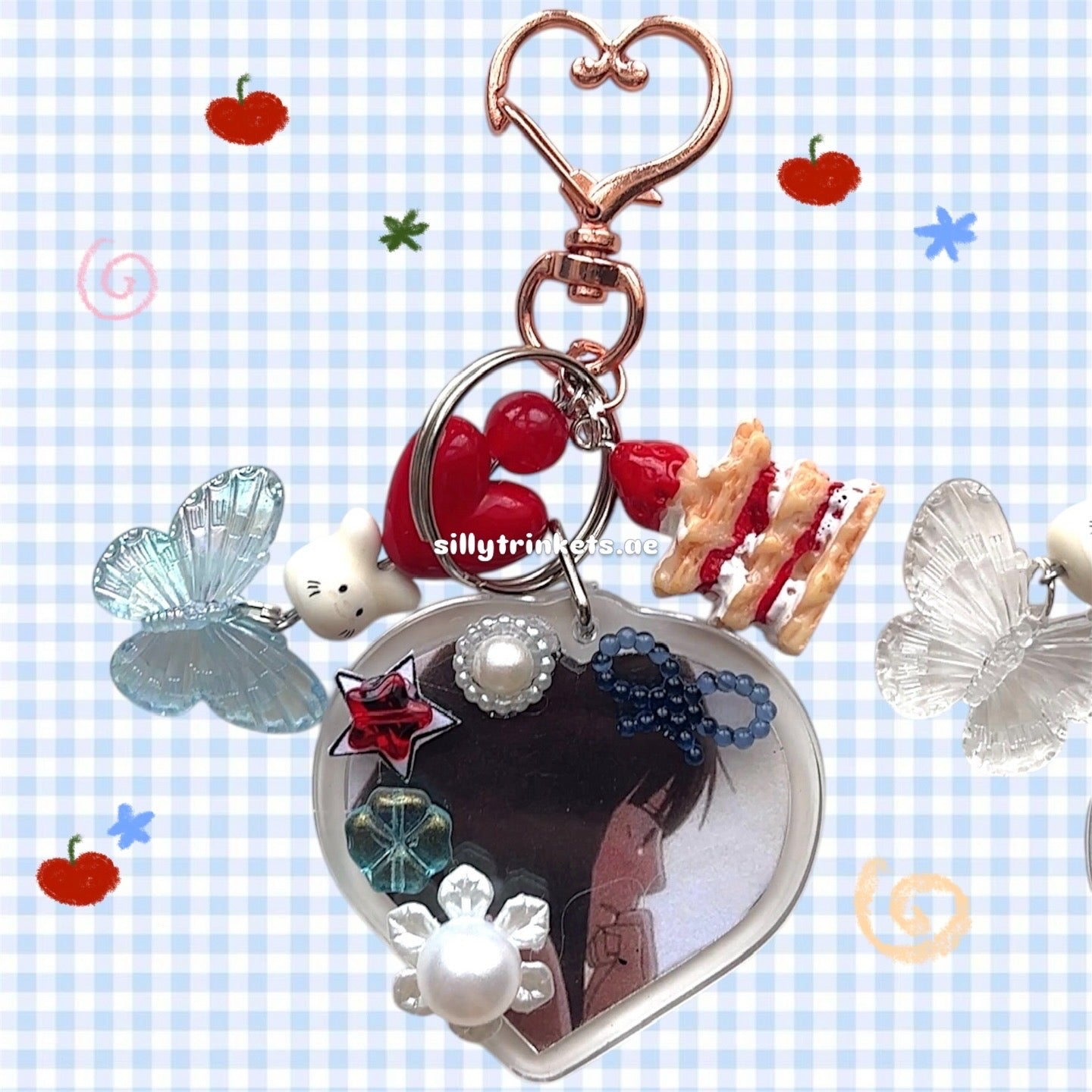 keychain frames. sawako x kazehaya keychains + silly cat keychain 🧸🍒✨