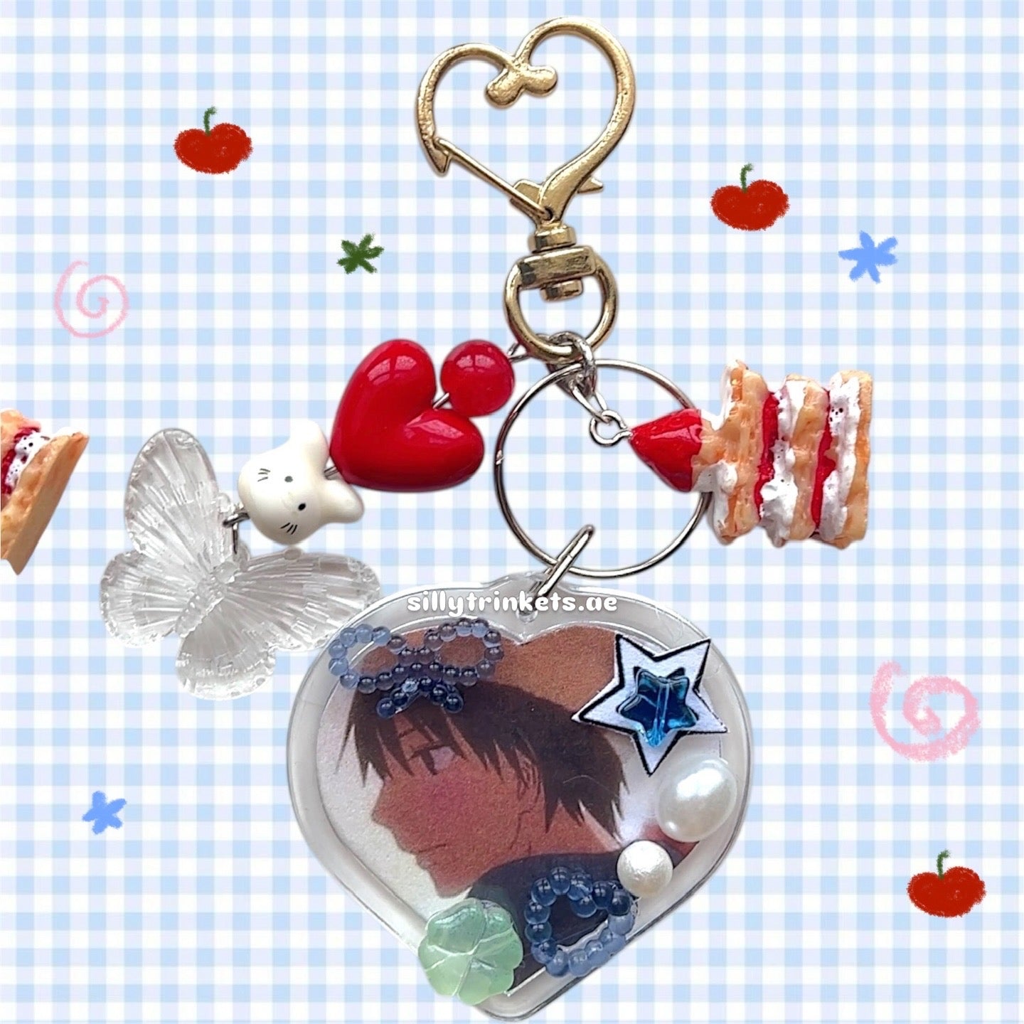 keychain frames. sawako x kazehaya keychains + silly cat keychain 🧸🍒✨