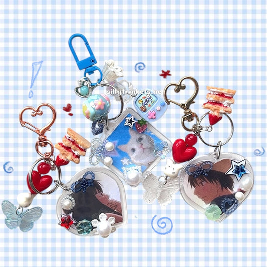 keychain frames. sawako x kazehaya keychains + silly cat keychain 🧸🍒✨