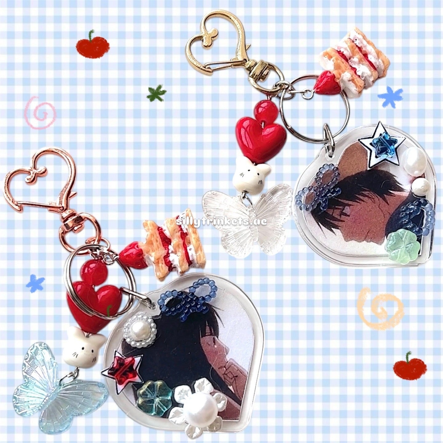 keychain frames. sawako x kazehaya keychains + silly cat keychain 🧸🍒✨